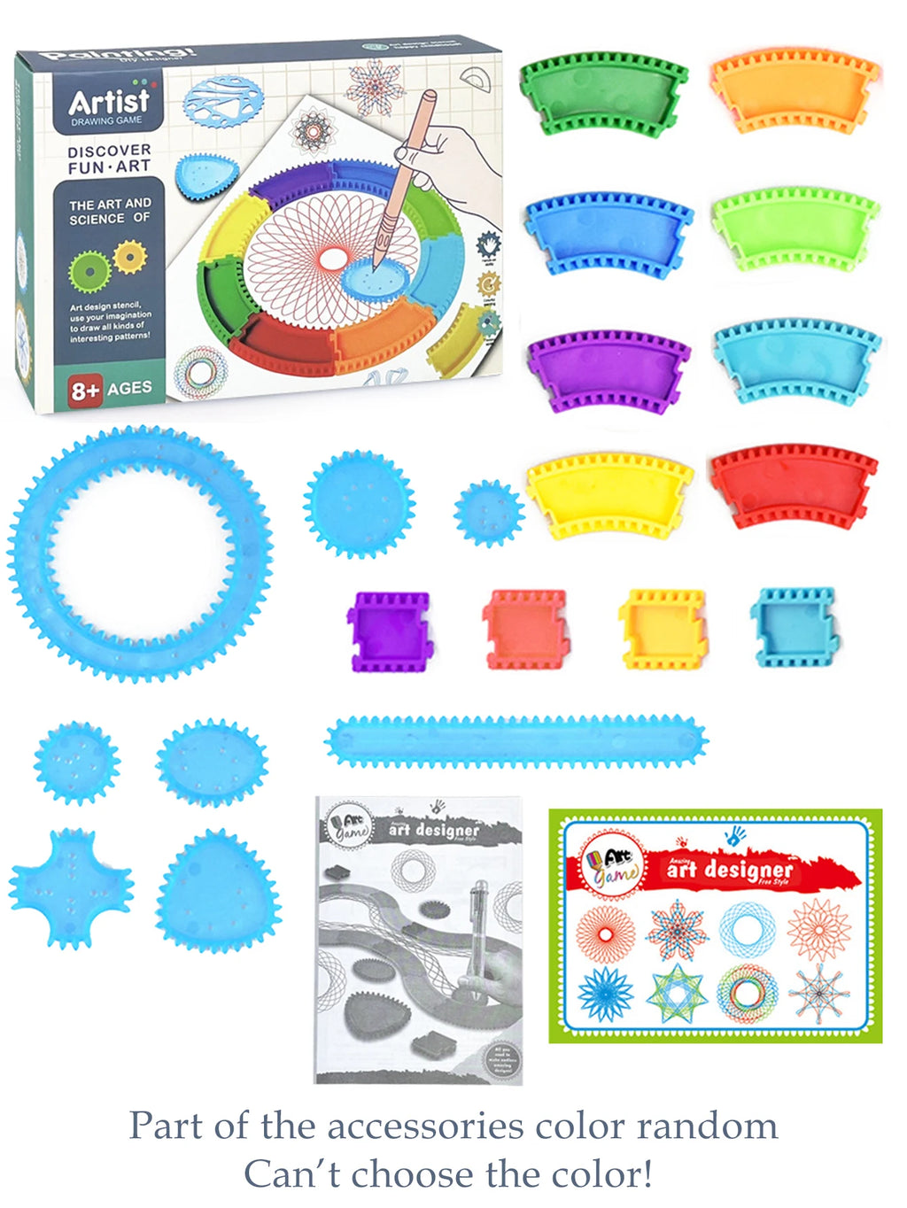 Spirograph Spiral Art Drawing Kit for kids, Fun Shapes Drawing Art Set Classic Gear Design Toys Drawing Rulers with book Vue 3334-1