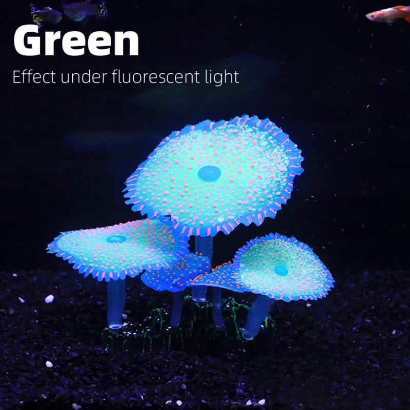 Simulation Coral Luminous Water Grass Aquarium Fish Tank Landscape Decoration Silicone Colorful Circle Aquatic Plant Home Decor Vue Green