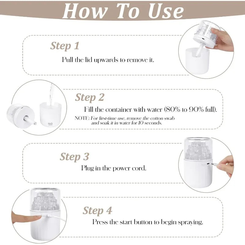 Portable Mist Humidifier with Colorful Light USB Desktop Humidifiers 2 Cool Spray Modes 300ml for Bedroom Office Car Travel Vue