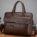 Fashion Vintage Business Handbag Multi-zip Pocket Leather Briefcase