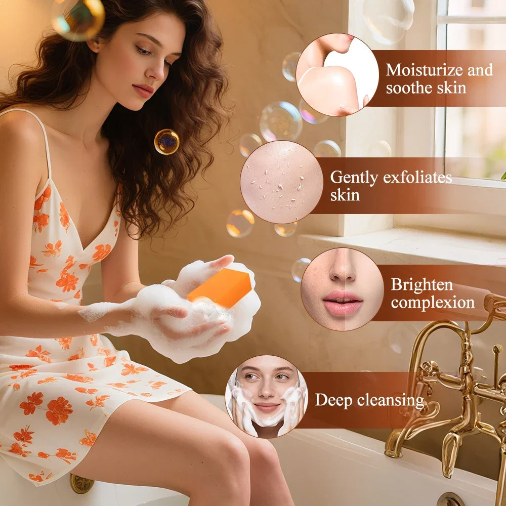 1/2Pcs Persimmon Cleansing Soap Bar with Foaming Net Body Care Face Wash Exfoliating Whitening Soap Fruit Handmade Shower Soap Vue
