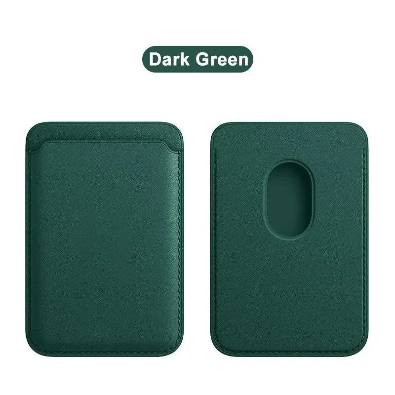 For Magsafe Magnetic Leather Wallet Case For iPhone 17 16 15 14 13 12 11 8 Samsung Huawei Card Holder with Magnet Covers Vue Dark Green ABS