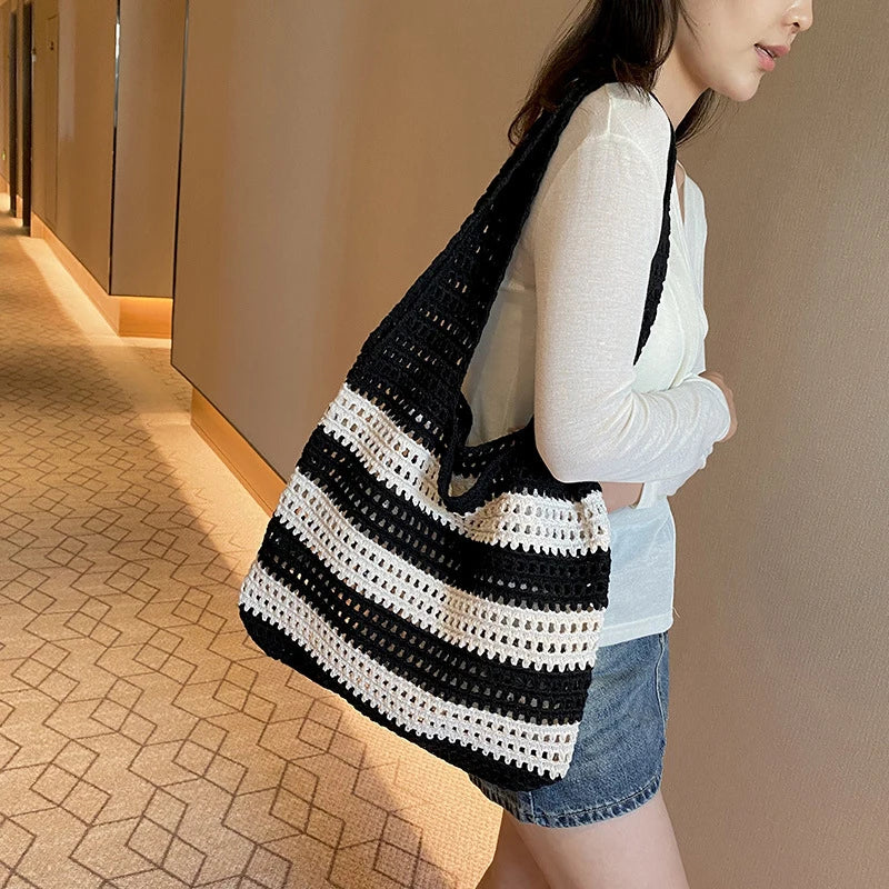 Handwoven Beach Crochet Bag Women Lightweight Knitted Tote Handbag