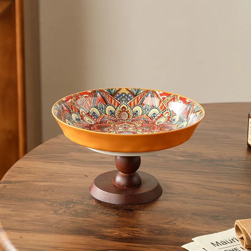 Ceramic Fruit Tray Boho Vintage Premium Serving Plate Coffee Table Snacks Centerpiece For Living Room Kitchen Gifts For Couples Vue A3
