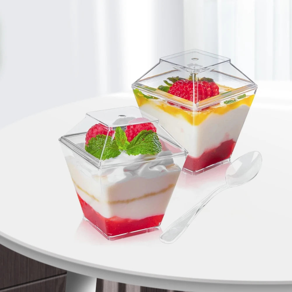 60ml Mini Parfait Cups with Lids & Spoons – 50/100 Pack Mini Dessert Cups Vue
