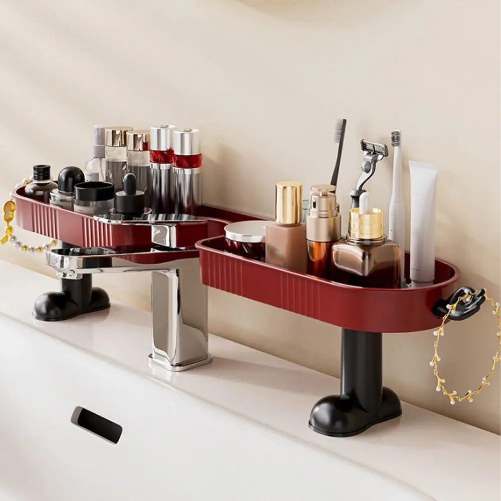Fashion No-Drill Bathroom Storage Rack Removable with Hook Sink Drying Rack Large Capacity Rustproof Faucet Sink Shelf Bathroom Vue