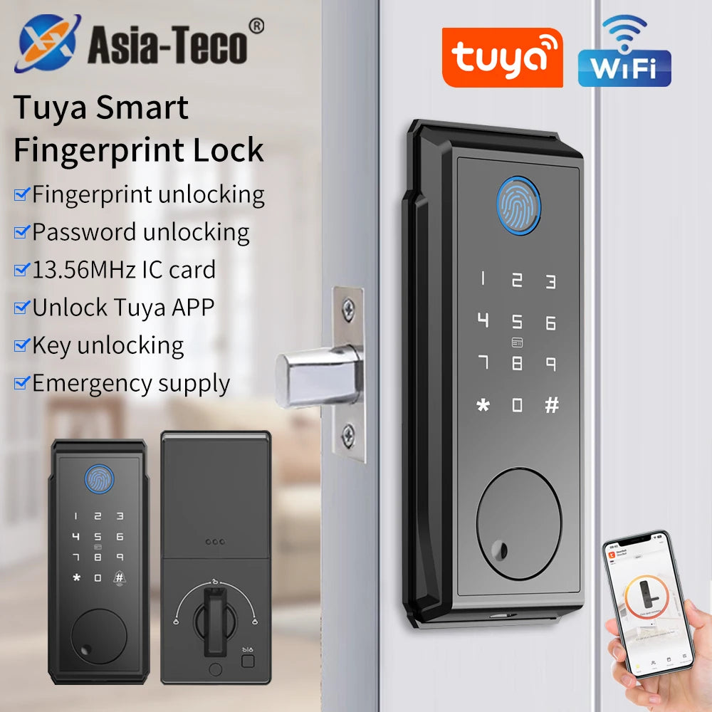 WiFi Smart Door Lock Fingerprint Electronic Deadbolt Keypad Tuya App Mobile Unlock and Monitor Keyless Entry Auto Dead Bolt Lock Vue Default Title