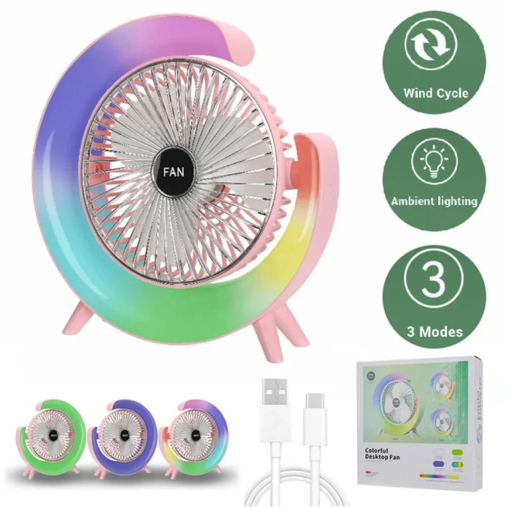 Portable Fan USB Rechargeable Fan LED 7 Colors Electric fan 180°Adjustable summer Camping fans 3 Speeds mini Fan for xiaomi Fan Vue