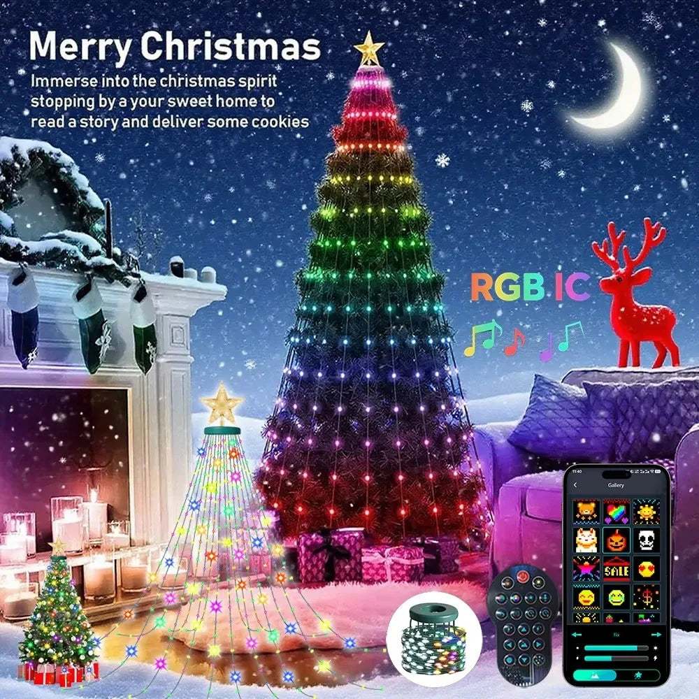 Smart Christmas Tree Light Christmas String Lights APP Remote Control DIY Pattern for Indoor Outdoor Christmas Tree Decorations Vue