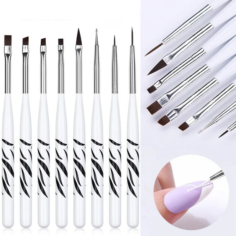 Nail Art Brush Ombre Brushes UV Gel Nail Polish Brush Painting Drawing Carving Pen Set For Manicure DIY Design Tools Vue 8pc