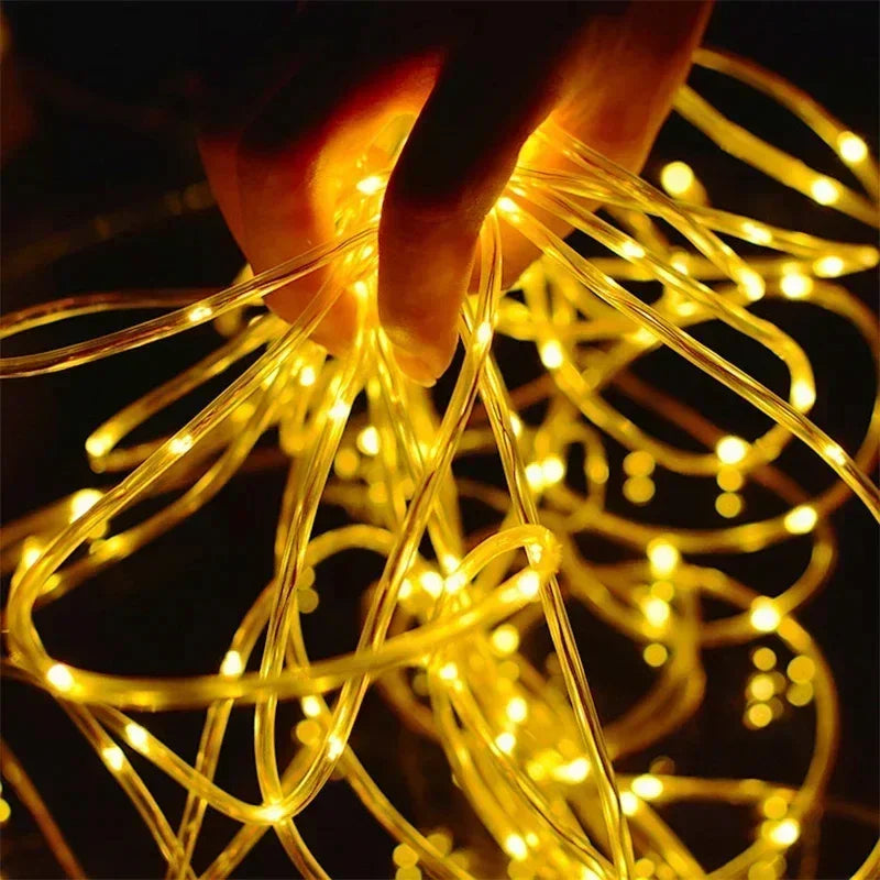 300Led Outdoor Solar Tube Rope Led Fairy Light Garden Christmas Decoration Xmas Wedding Garland Waterproof String Light Strip Vue
