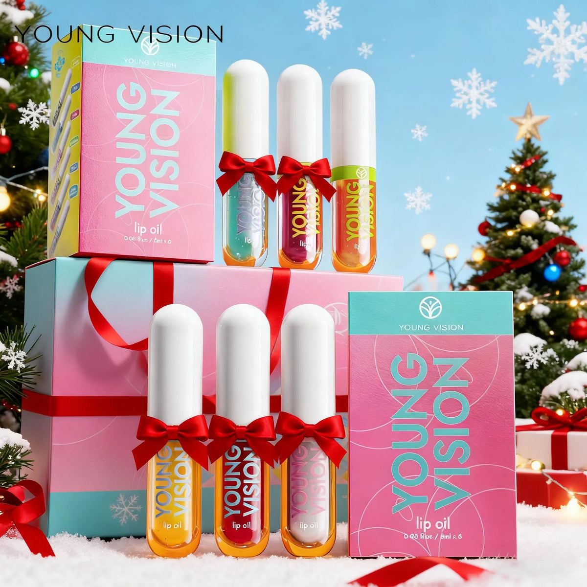 YOUNG VISION 6-Color Refreshing Fruit Flavored Moisturizing Lip Oil Set Colorful, Hydrating, and Moisturizing Lip Gloss Vue