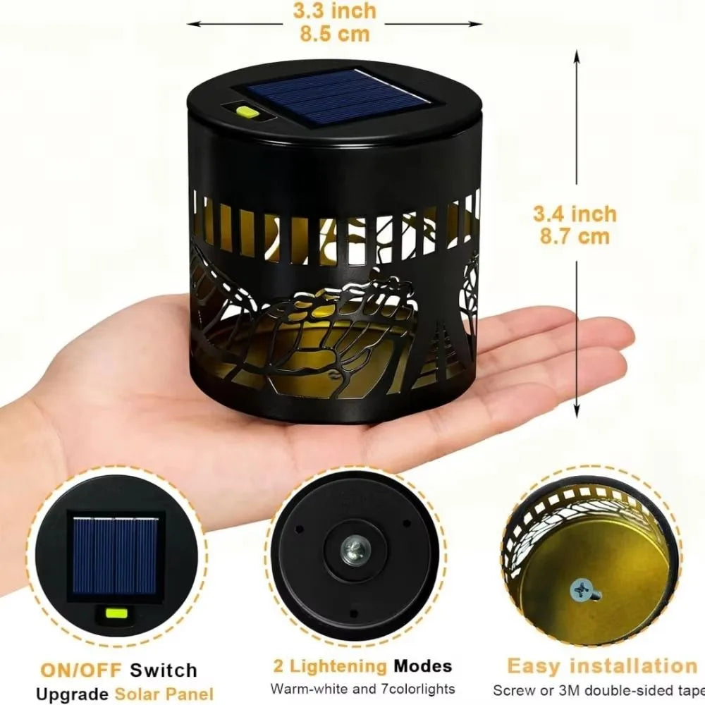 Hanging Wall Lamp Waterproof Solar Light Metal Iron Solar Lantern Color Changing Warm Light Projection Lamp Outdoor Vue