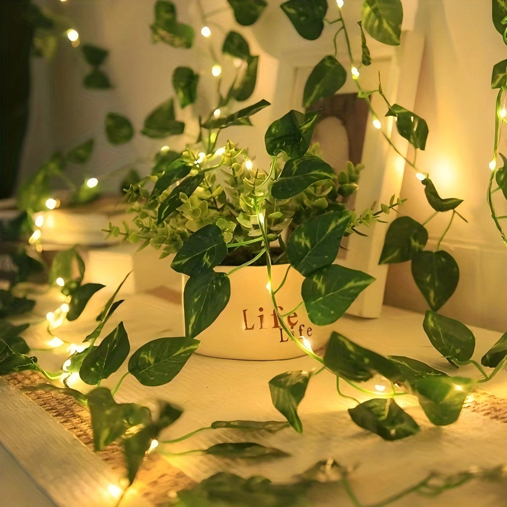 Hanging Pothos Green Vine LED Fairy Lights, Artificial Plant Decor String Lights for Desk Shelf Bedroom Wall Party Indoor Decor Vue