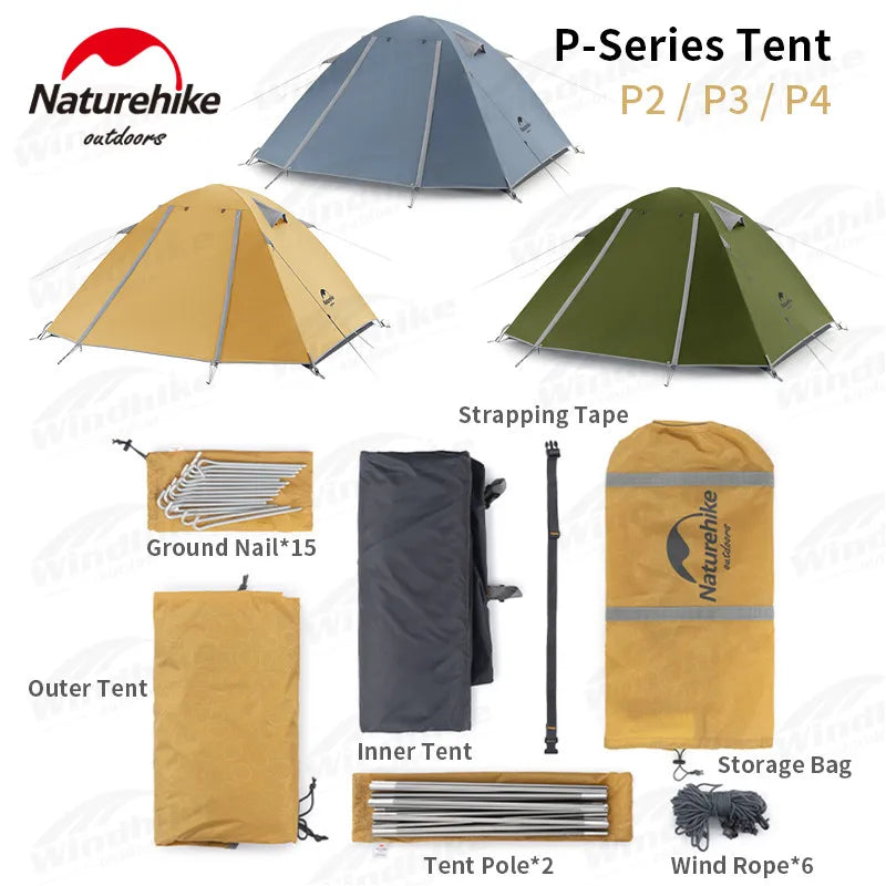 Naturehike P-Series Camping Tent 2-4 Person Waterproof Aluminum Camping Tent Vue