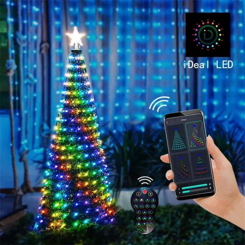 Smart Christmas Tree Toppers Lights App Control DIY Text Pattern Scene RGB Fairy LED Star String Festival Party Decoration Vue