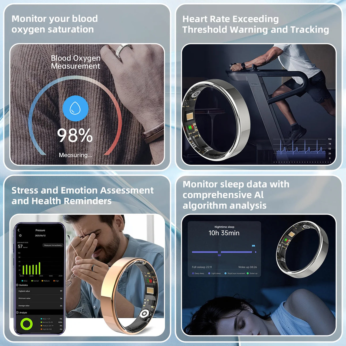 2026 Hot Sale Smart Ring Gesture Brush Video Wireless Bluetooth Call Music Control 5ATM Waterproof Heart Rate Monitor For Men Vue