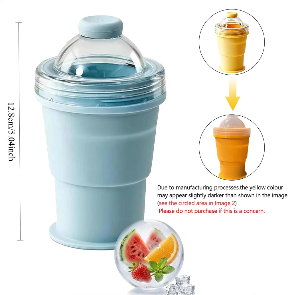2-in-1 Collapsible Silicone Ice Ball Cup Reusable Portable Ice Sphere Mold with Straw Lid for Coffee Juice Drinks Vue