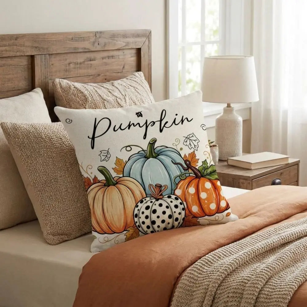 Linen Thanksgiving Printed Pillow Cover Cartoon Soft Pumpkin Sofa Cushion Cover Festive Decorative Comfortable Vue