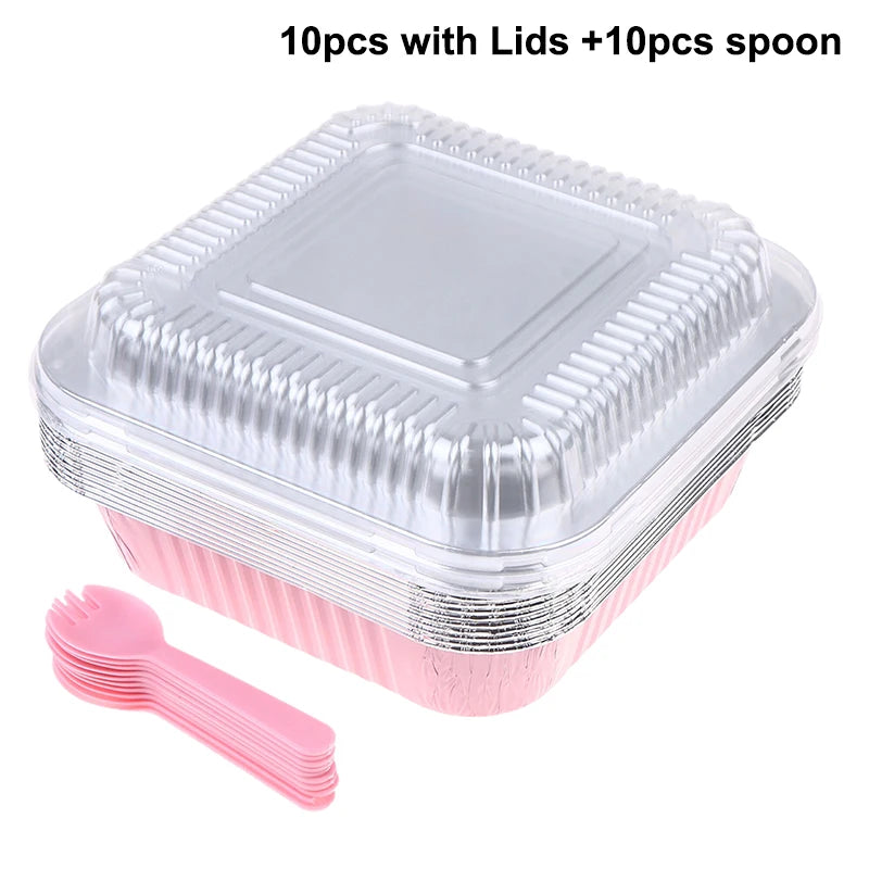 10Set Loaf Pans With Lids And Spoons Non-Stick Square Aluminum Foil Baking Pan Bread Container Heat-Resistant Cake Pans Vue C