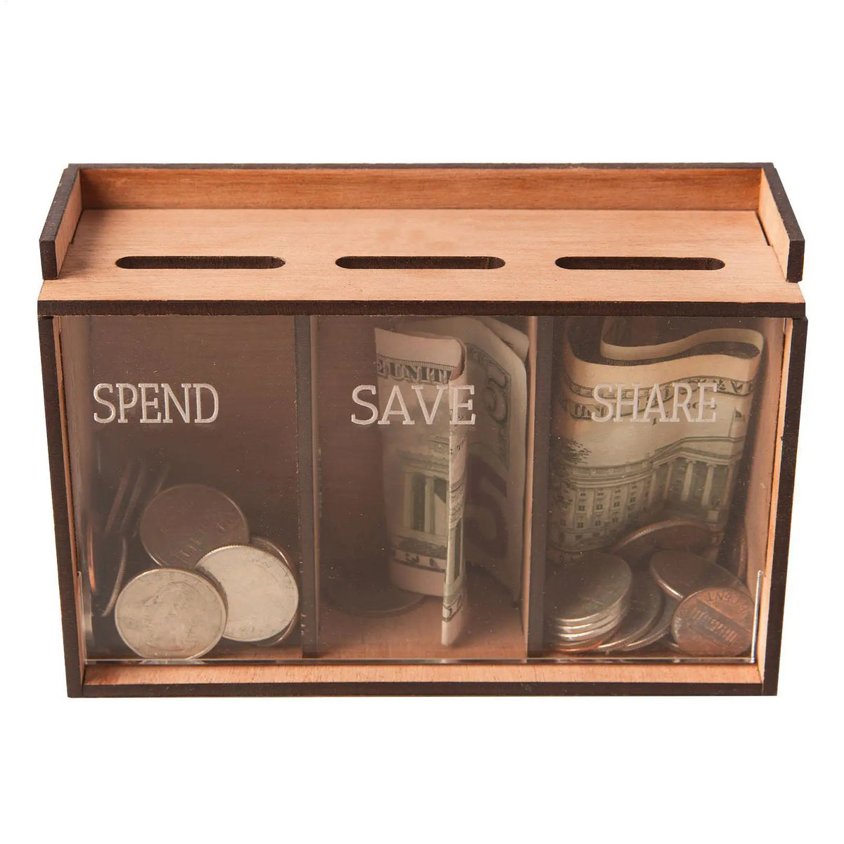 Money Bank for Adults Wooden 3 Compartments Removable Coin Saver Money Storage Organizer for Home Decoration Coin Banks Vue