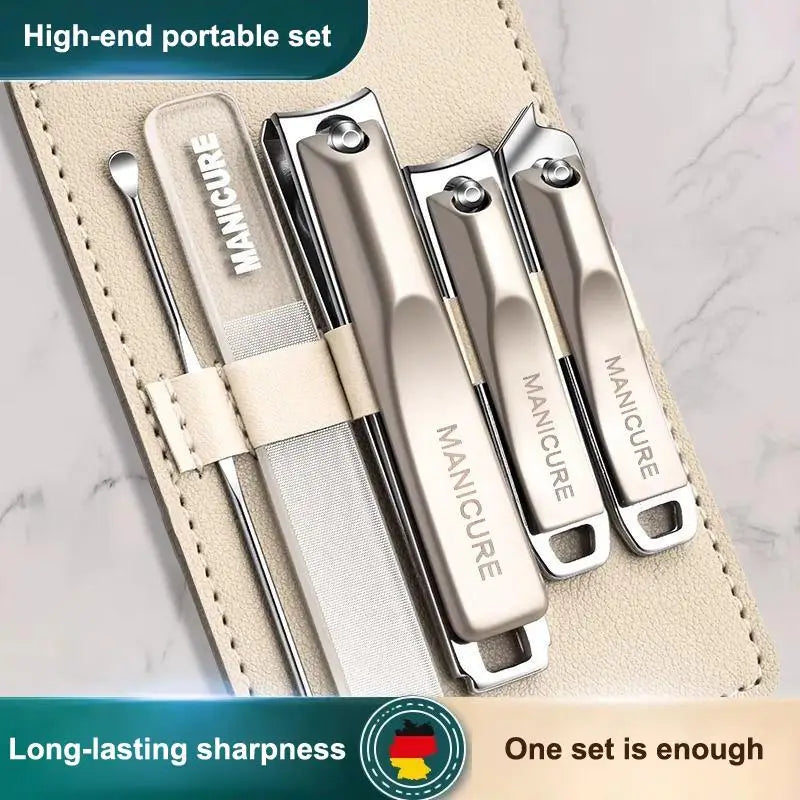 5 10Pcs Nail Clippers Set Manicure Tool Professional Kit with Rotating Leather Bag for Personal Care and Salon Use Vue