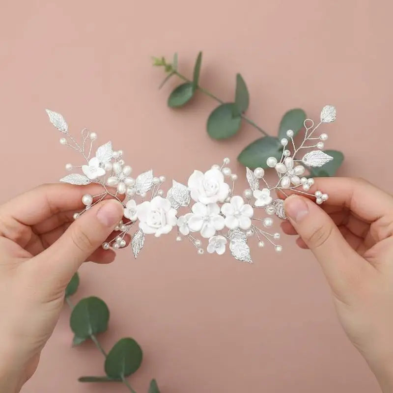 Bridal Rhinestone Leaf Hair Vine Pearl Wedding Headband for Special Occasions Bridesmaids and Events Vue