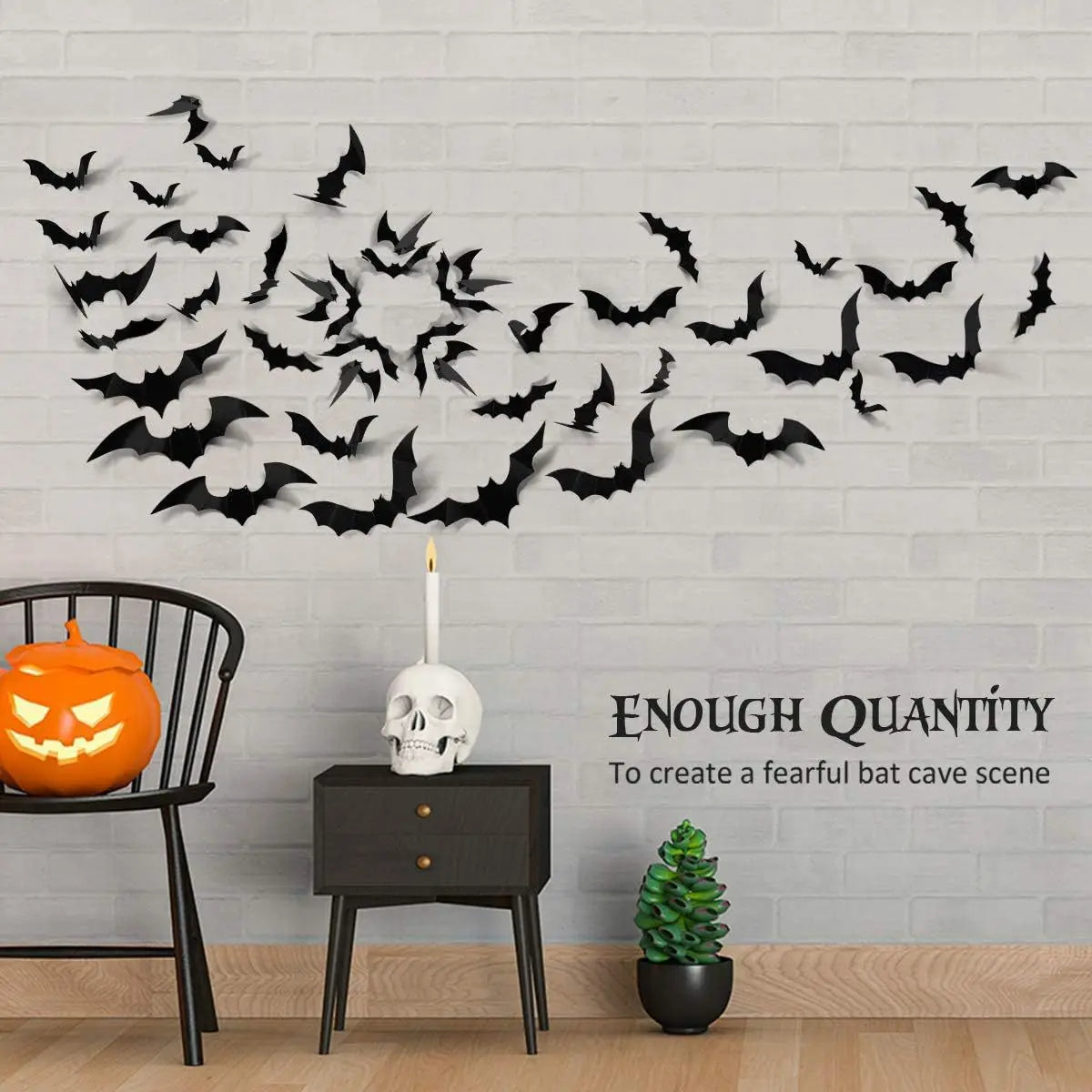 24pcs Halloween Bat Stickers Halloween Decoration 3D Black PVC Bat Wall Stickers Halloween Room Outdoor Decor Scary Decos Props Vue