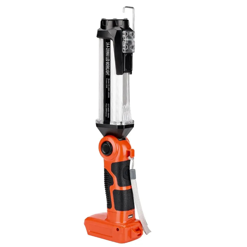 Rechargeable Battery LED Work Light Outdoor Flashlight Portable Camping Light for Black & Decker 20V Li-Ion Battery with Hook Vue