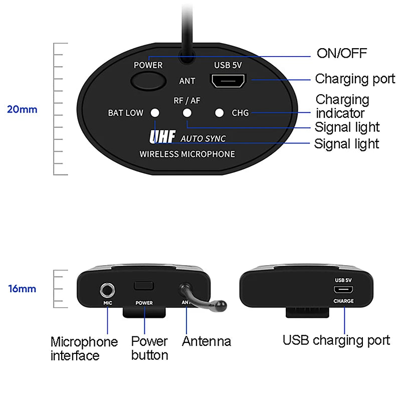 UHF Wireless Microphone Lavalier Microphone With Bodypack Transmitter Instructional Lecture Interview Vlog Live Recording Vue