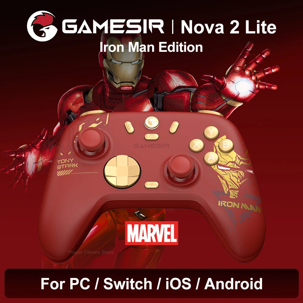 GameSir Nova 2 Lite Iron Man Limited Edition for Nintendo Switch 2/1 Steam PC iOS Android Marvel Licensed Hall Effect Joysticks Vue Iron Man Edition