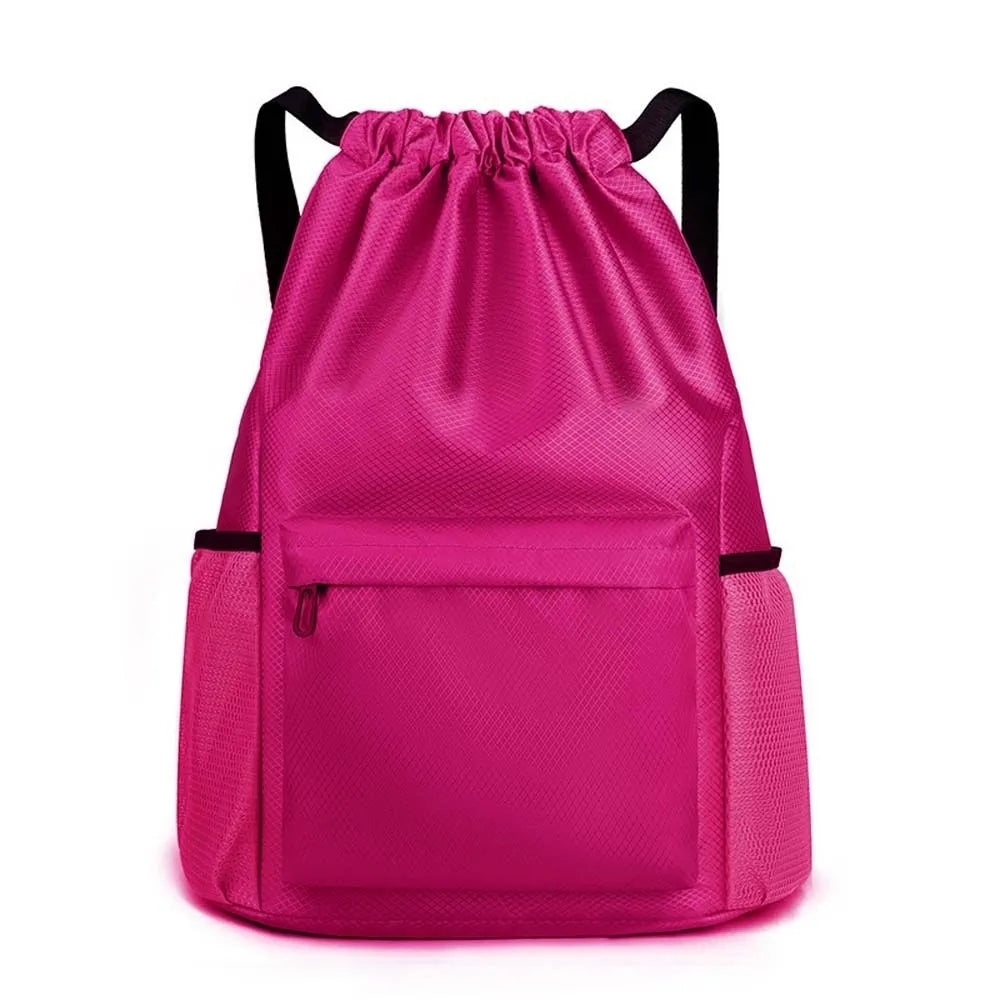Portable Gym Drawstring Bag Quick Drying Large Capacity Oxford Cloth Backpack Adjustable Straps Anti-splash Water Vue Rose Red