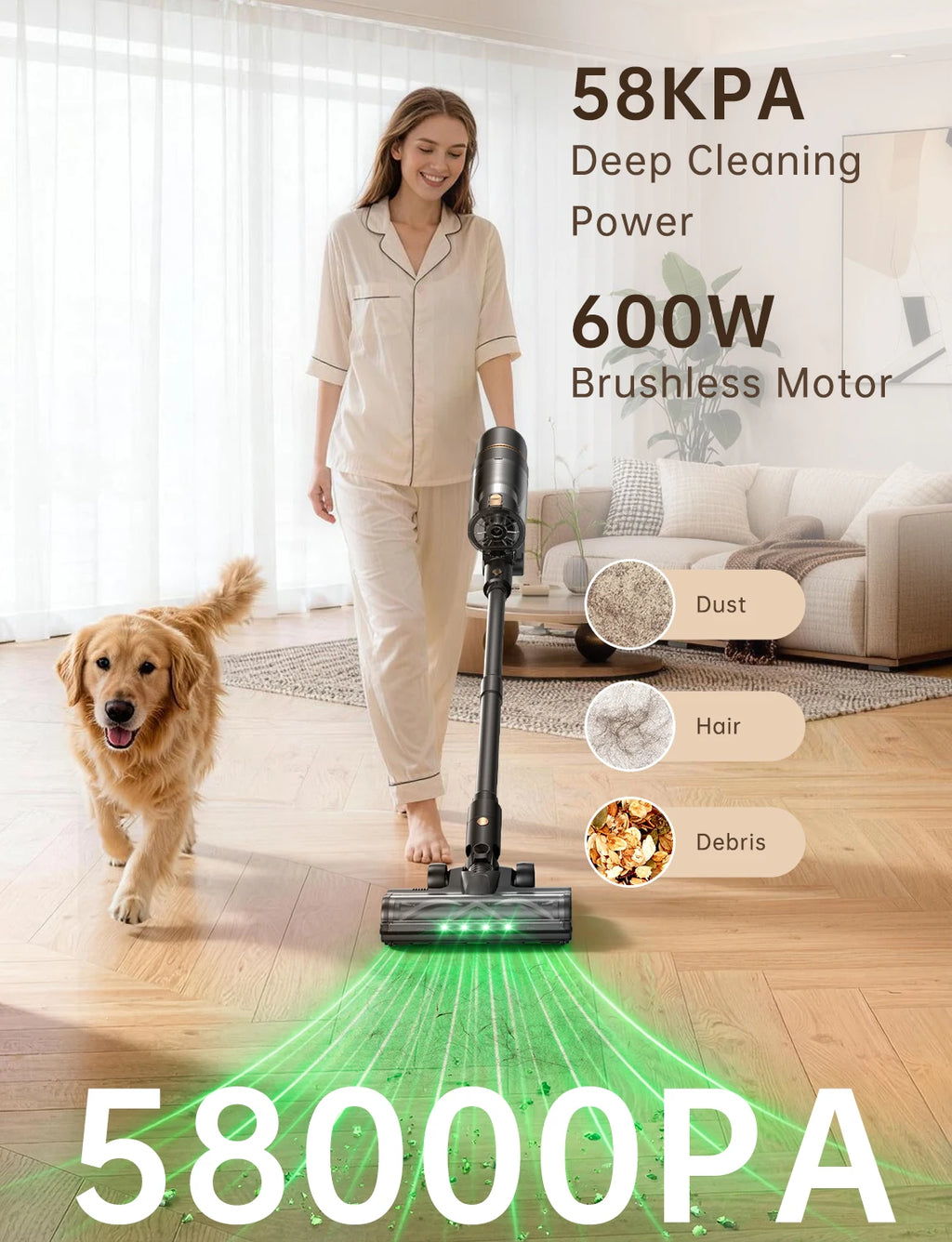 60kPa 600W Cordless Stick Vacuum | 60-Min Runtime, HEPA Filter Cordless Stick Vacuum Vue