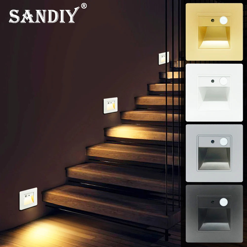 SANDIY Motion Sensor Recessed Stair Wall Night Light 2W LED LED Wall Night Light Vue