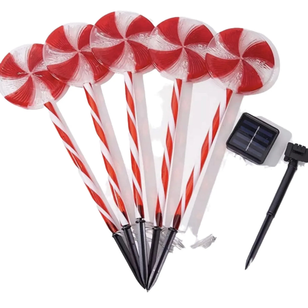 Lollipop Lights Christmas Outdoor 5 Pack Candy Cane Lights Outdoor Pathway 8 Modes Solar Peppermint Lights Yard Garden Vue