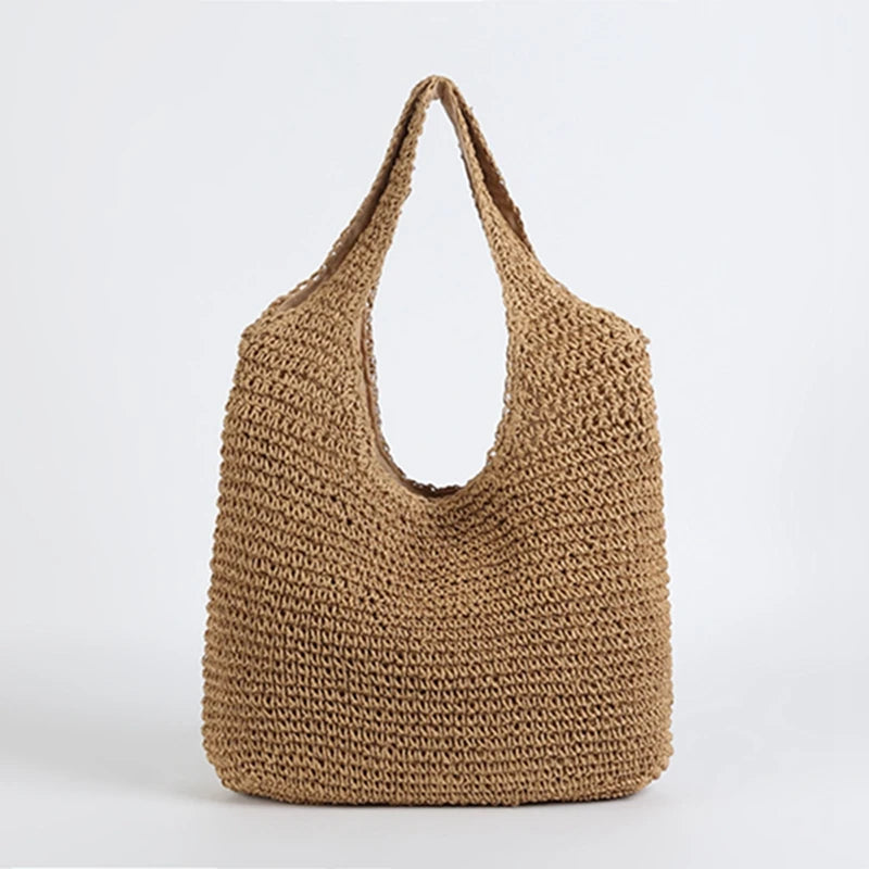 Women Large Capacity Shoulder Bags Handmade Straw Woven Fashion