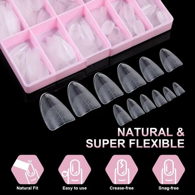 240Pcs Short Almond Matte Gel Nail Tips Coffin Stiletto Fake Press On Nails Salon Manicure Tool Vue