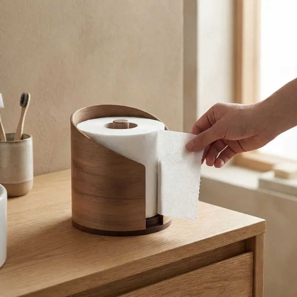 Large Capacity Wooden Paper Towel Holder Natural Wood Stable Paper Roll Rack Anti Slip Base Minimalist Retro Napkin Holder Vue