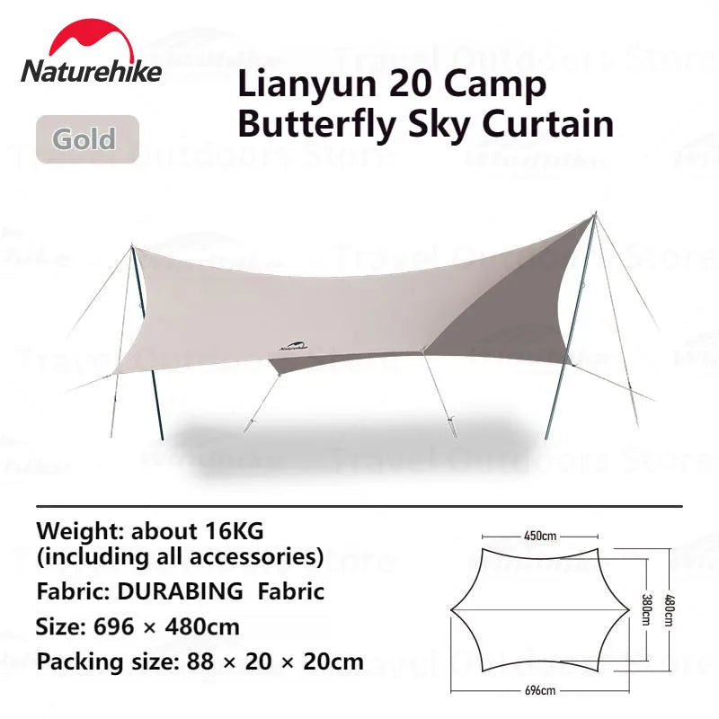 Naturehike LIANYUN20 Camping Tarp Canopy UPF50+ 20㎡ Waterproof Camping Canopy Tarp Vue Golden