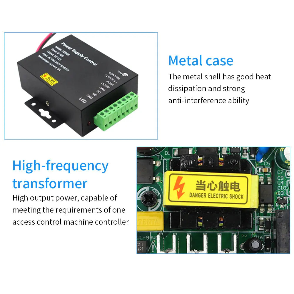 12V Electric Source Access Control Power Supply Control Relay Switch Adapter with 0/3/6s Time Delay For Door Entry Lock System Vue