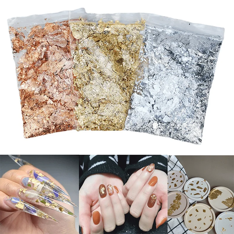 3G Nail Art Decoration Gold Silver Copper Foil Sequins Glitter Leaf Flake Sheet Bulk Foil Paper For Gilding Manicure Accessories Vue
