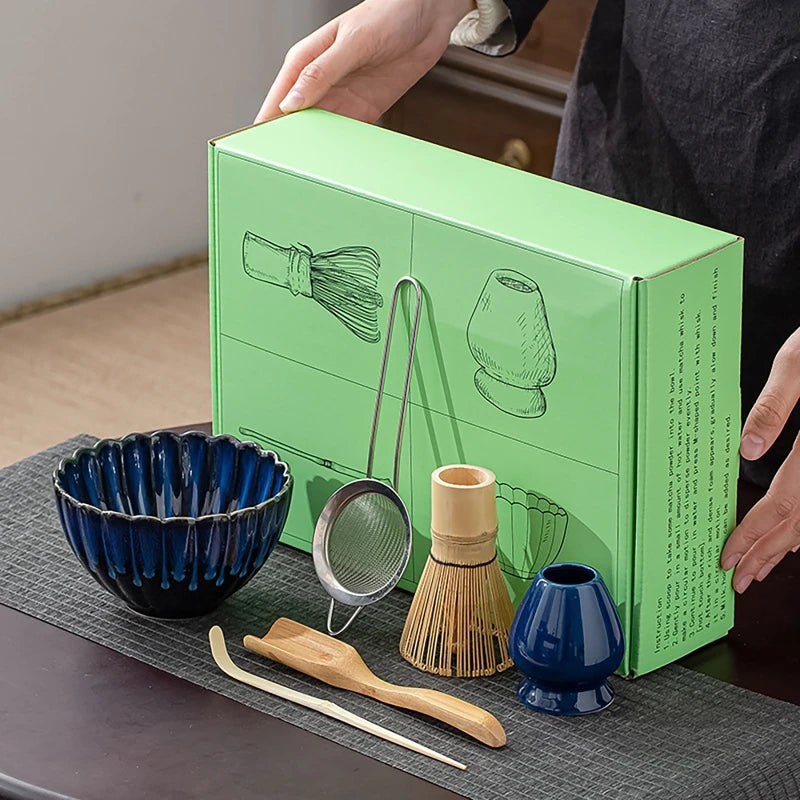 6Pcs/set Matcha Whisk Scoop and Holder Matcha Bowl with Strainer Japanese Matcha Ceremony Accessory Vue