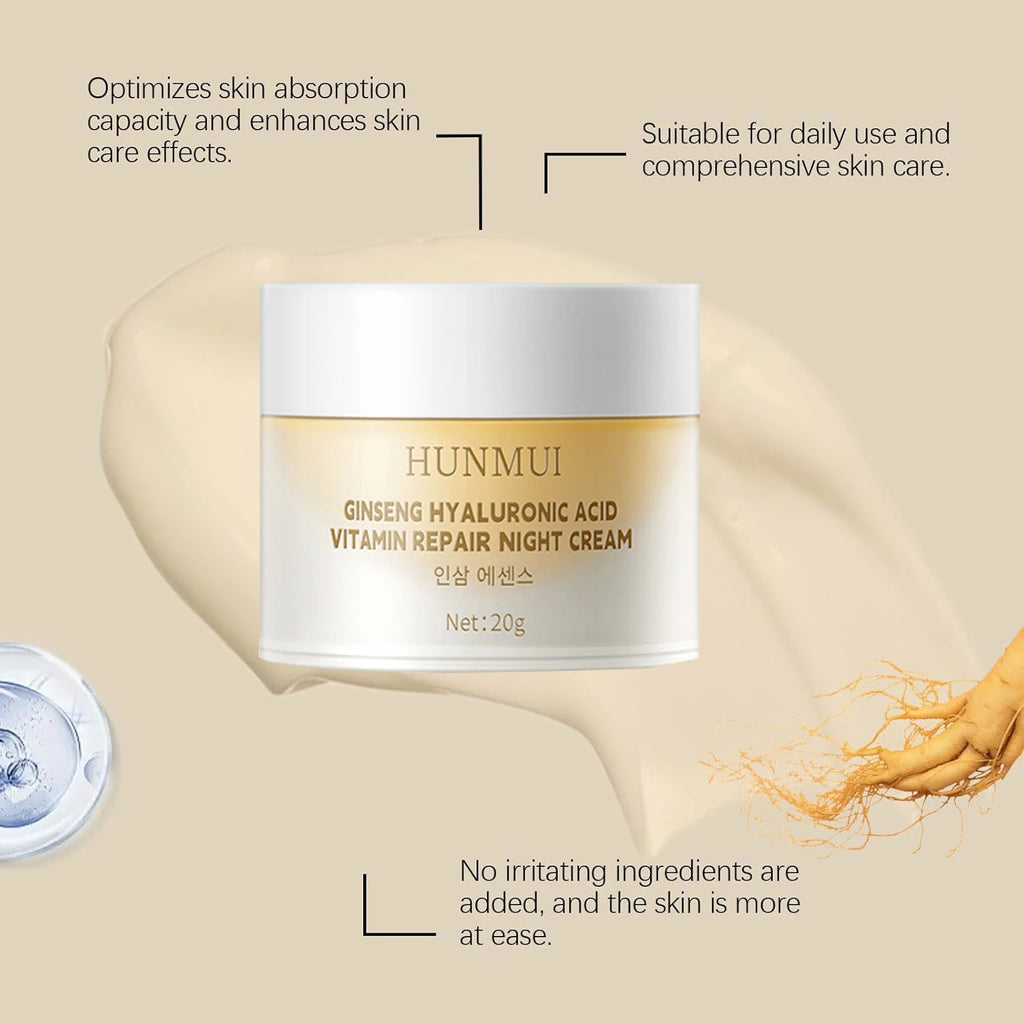 Ginseng Hyaluronic Acid Vitamin Hydra Repair Night Cream Deep Moisturizing Skin Brightening Firming Anti Wrinkle Face Cream Vue
