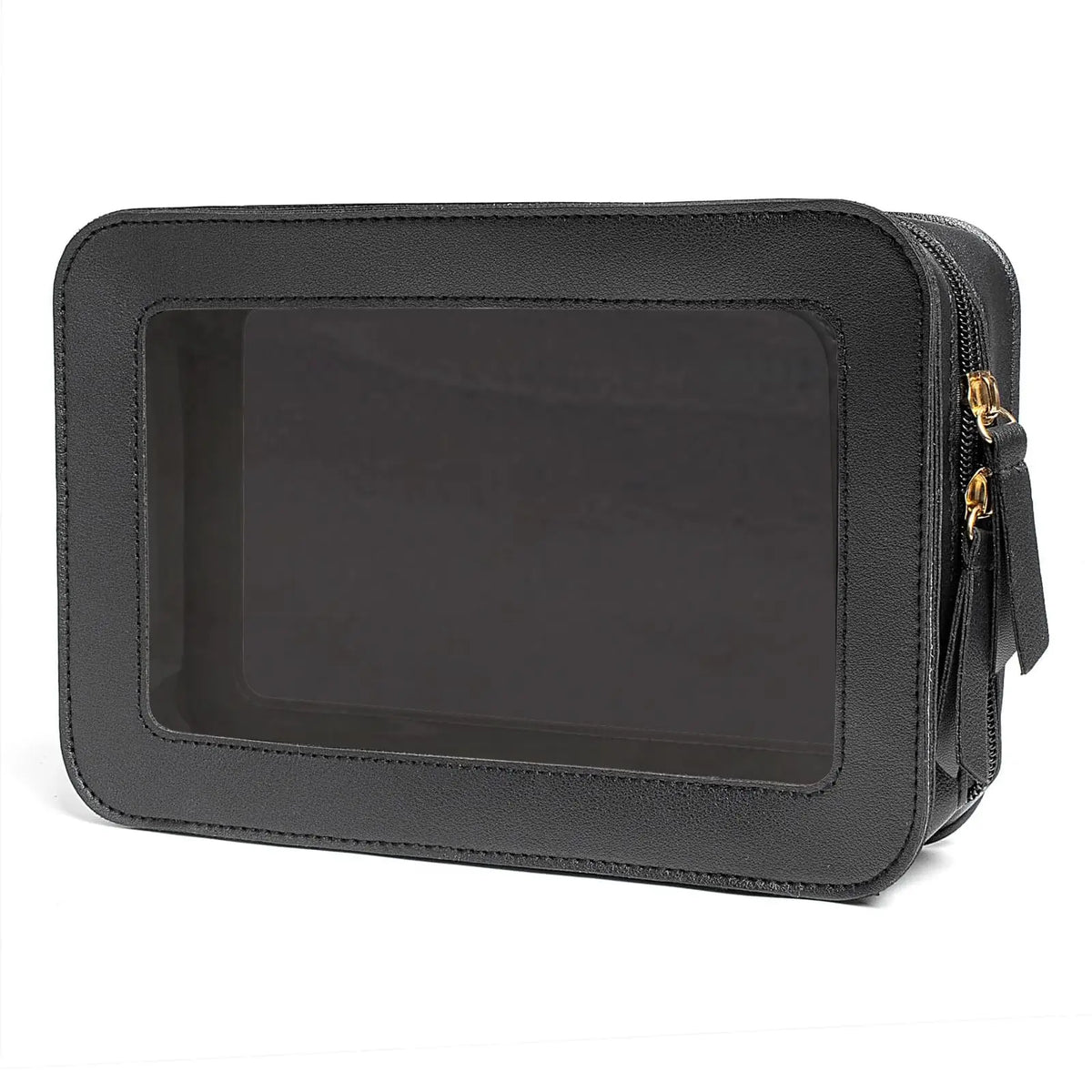 Clear and Waterproof Makeup Bag Portable Travel Cosmetic Case Organizer for Women Toiletry Pouch with Transparent Vinyl Windows Vue Black