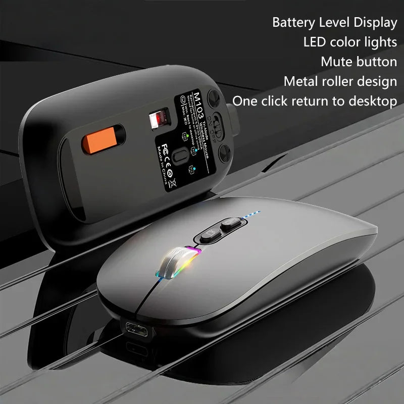 Lenovo Wireless Mouse Ultra-thin 3 Modes 2.4G USB and 2 Bluetooth Power Display Ergonomic Rechargeable Silent Mice for PC Laptop Vue Grey