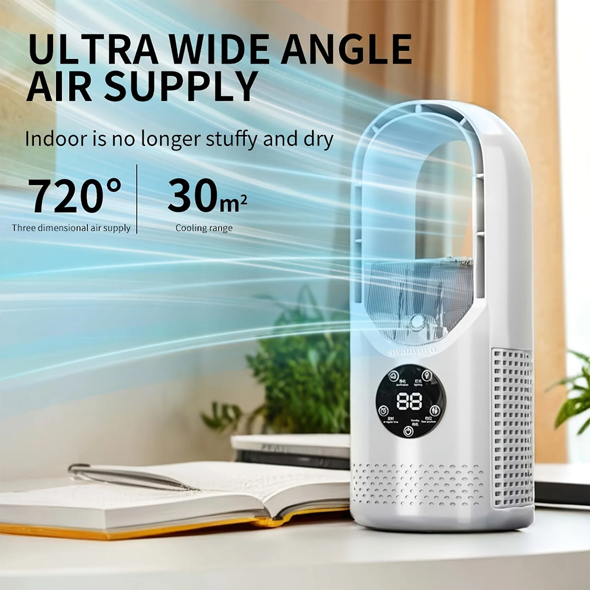 3-in-1 USB Tower Fan Bladeless Desktop Air Cooler Remote Control Vue