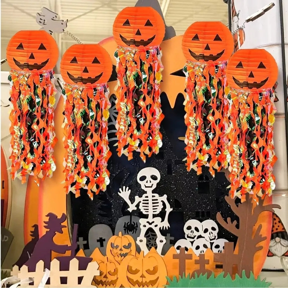 Vintage Design Pumpkin Paper Lanterns Cartoon Style Lightweight Material Skull Paper Lantern Delicate Design Easy Installation Vue
