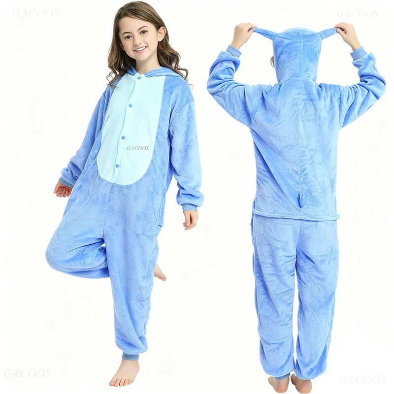 Kigurumi Onesie Kids Capybara Pajamas For Children Christmas Blanket Sleepers Baby Costume Winter Boy Girl Cat Jumspuit Vue blue-star 9-10T (120-130cm)
