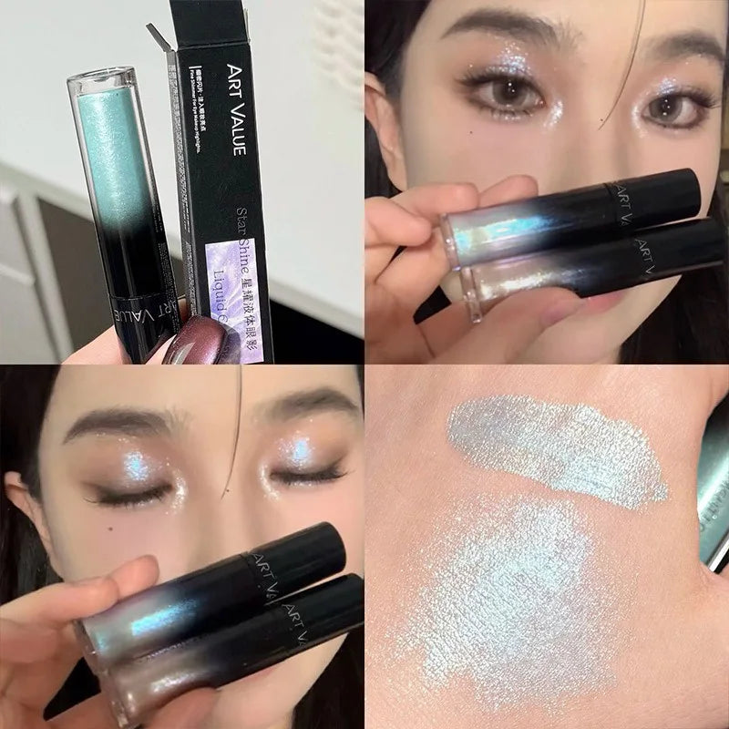 Liquid Eyeshadow Highlighter Waterproof Ultra Shiny Long-lasting Mint Green Monochrome Glitter Enhances Silkworm Eyeshadow Vue
