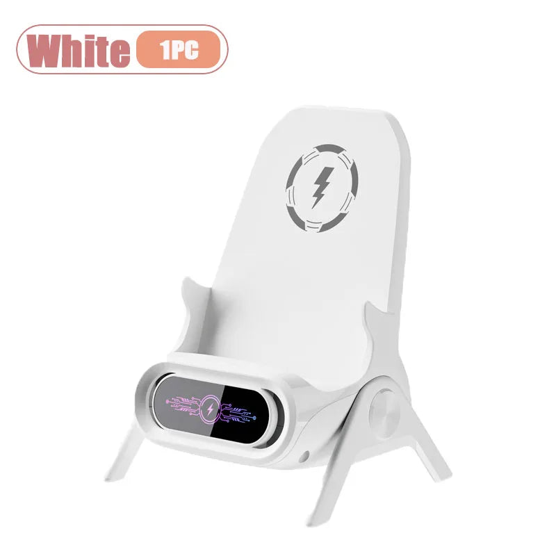 1-4pcs Wireless Charging Stand with Speaker for Desk Horizontal Vertical Auto Sensing Fast Charger for All Phones Vue White-1PC